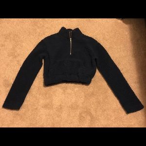 Zaful Blue Cropped Fuzzy Sweater